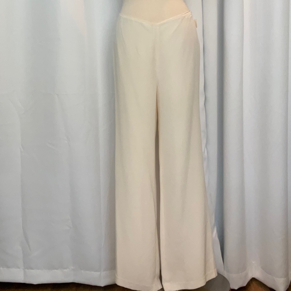 Hilton Hollis Silk Ivory Cream Wide Leg Pants Women Size 10 Tall
